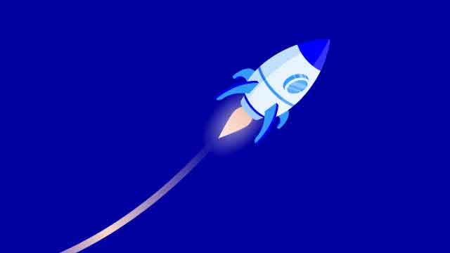 Illustrasjon av en rakett som går til himmels.